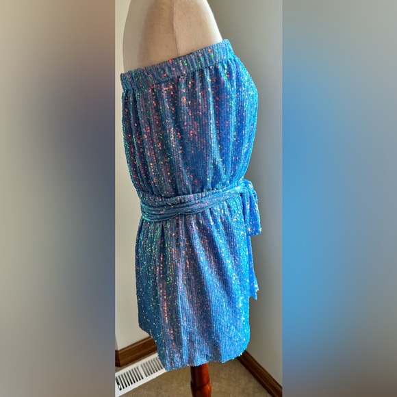 LIKLEY Layne Sequin Romper Arbl Blue size 10 - (NWT) - Picture 4 of 9